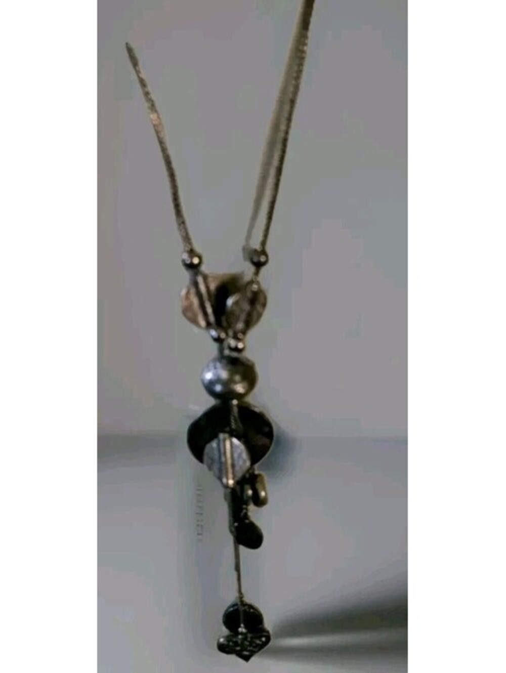 Lia Sophia Signed Necklace Silver Tone Metal Love Hope Joy Heart Charms Pendants